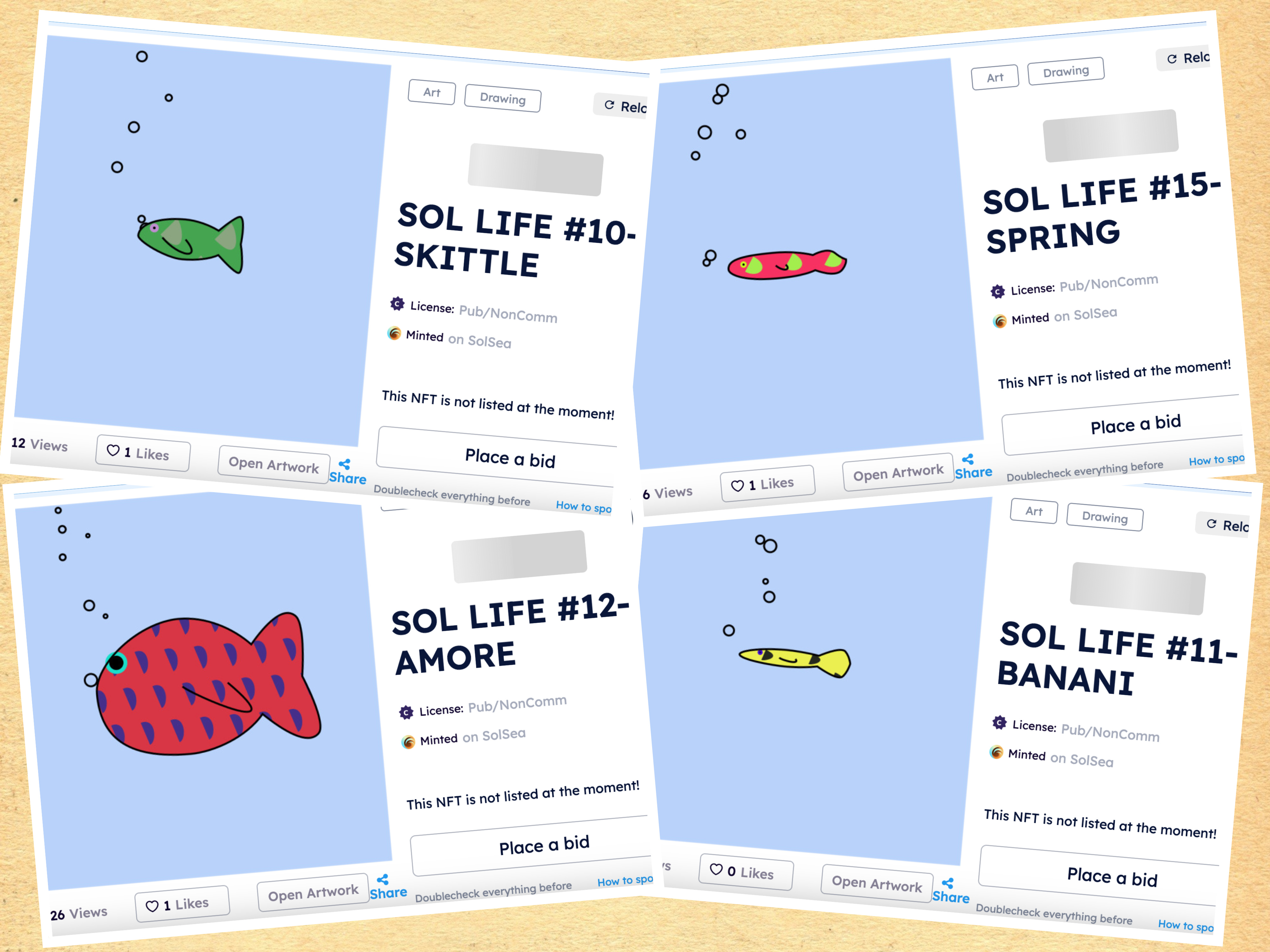 Every fish in the SOL LIFE underwater world is unique. Shape, color and form identifies each creature. Start collecting now, as the total collection supply is only 500 and become part of this journey.